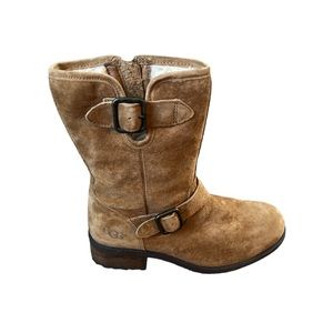 UGG Women's Chaney Chestnut Boots Double-Buckle Moto Boot‎ Brown Size 6